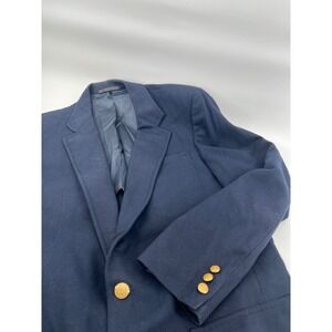 Vintage Stanley Blacker Mens Navy Wool Blazer Gold Buttons USA made 42R Preppy